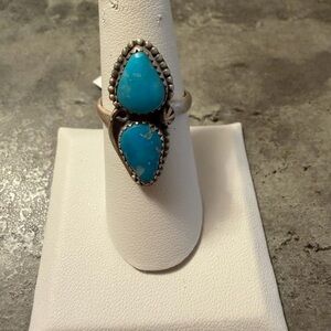 Seyarabella Turquoise Double Teardrop Silver Ring - Size 7